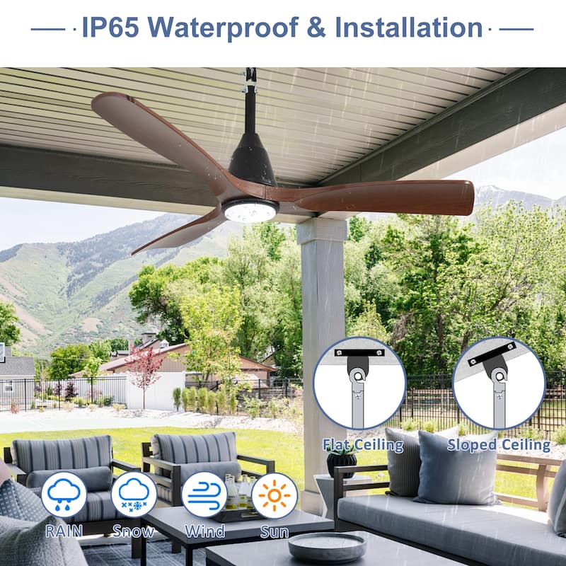 Waterproof Outdoor Ceiling Fan with Light: Plug-in Hanging Fan, Remote App Control, 3CCT, 6-Speed