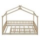 preview thumbnail 18 of 34, Full Size Wood Bed House Mattresses Bed Frame with Roof, Fence