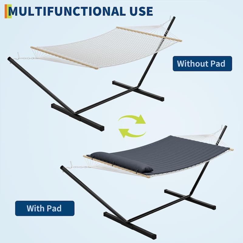 Hammock with Steel Stand, Portable Standing Hammocks with PP Cotton Pad and Pillow