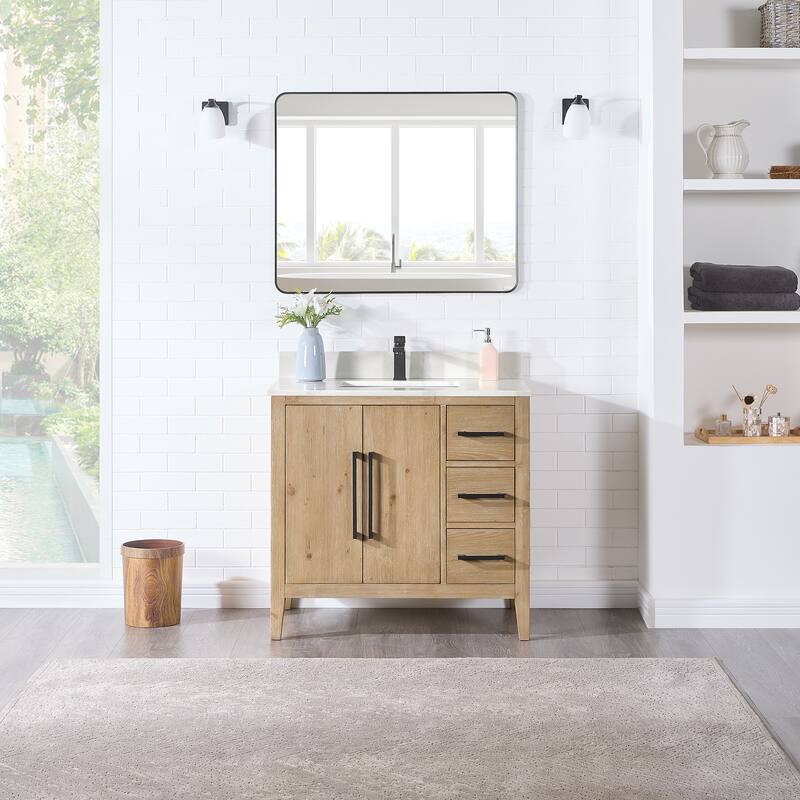 Altair Laurel Bath Vanity with Calacatta White Quartz Stone Countertop with Mirror
