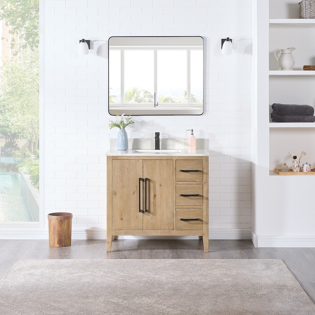 Altair Laurel Bath Vanity with Calacatta White Quartz Stone Countertop with Mirror
