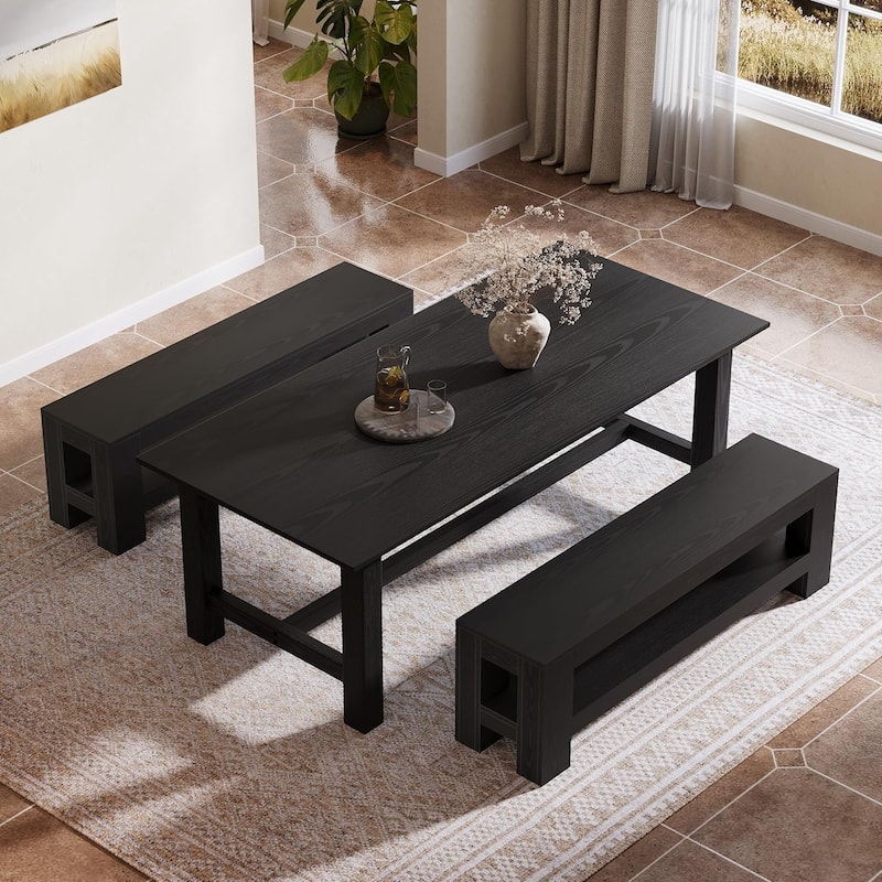 59" Dining Bench with Storage Shelf, Entryway Bench for Dining Room, Bedroom, Kitchen, End of Bed