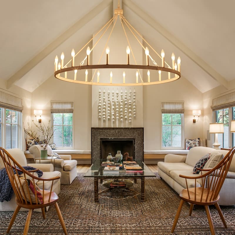 24-Light 51.97-inch Dimmable Round Wagon Wheel Chandelier for Dining Room