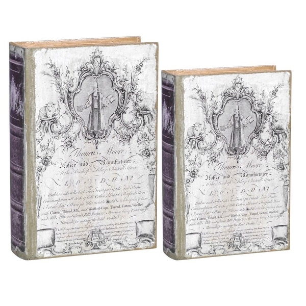 Set of 2 White and Black Classical Style Distressed Finished Book Boxes 10.5" - N/A