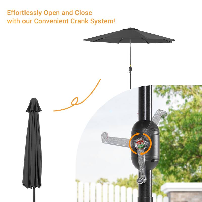 LIVOOSUN 9Ft Large Round Outdoor Patio Market Umbrella with Crank and 8 Ribs, Gray