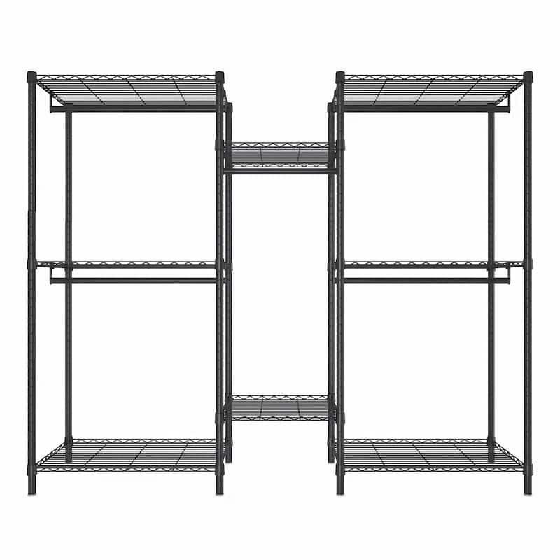 Heavy-Duty Adjustable Garment Rack Freestanding Closet Organizer with 8 Shelves & 5 Rails