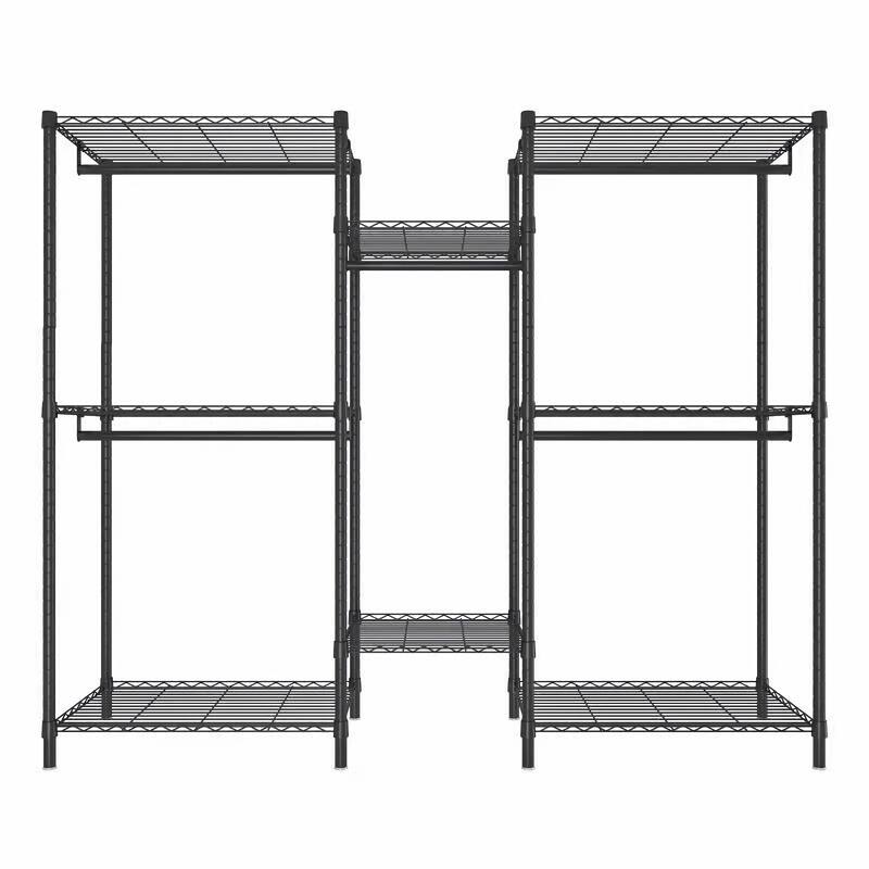 Heavy Duty Coat Rack Portable Wardrobe Hanger with 8 Adjustable Wire Shelves and 5 Clothes Rods, for Bedroom