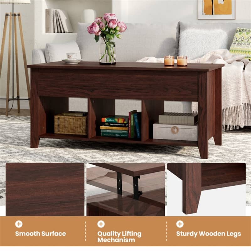 Wood Lift Top Coffee Table with Storage Lower Shelf