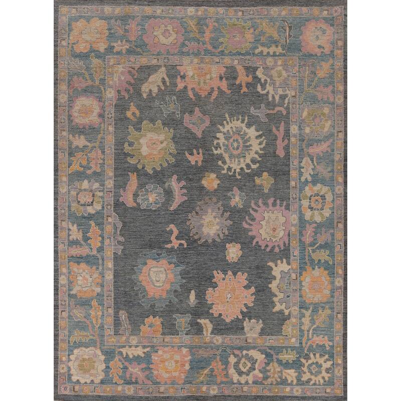 Hand Knotted Oriental 100% Wool Carpet Transitional All-Over Navy Blue & Blues Oushak Area Rug - 10' 0'' X 8' 2''