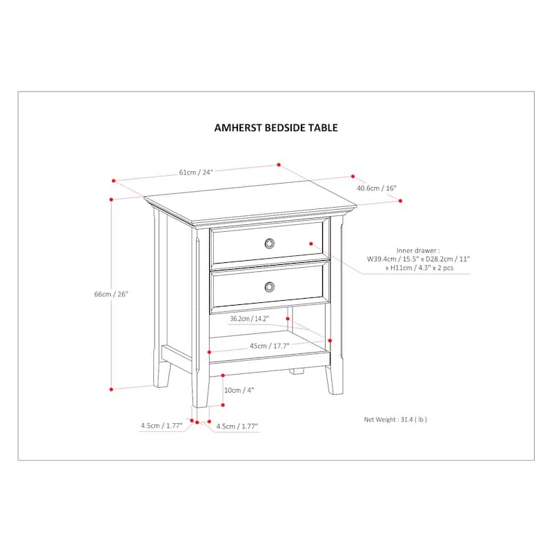 WYNDENHALL Halifax SOLID WOOD 24 inch Wide Bedside Nightstand Table
