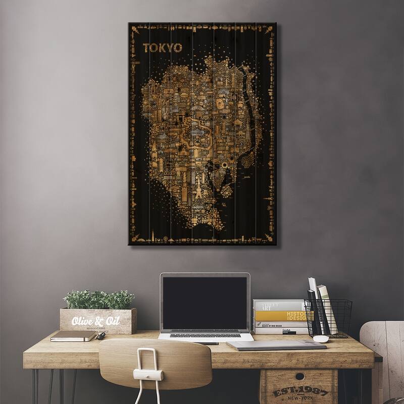 Glam Iconic Cities-Tokyo Print On Wood by Rafael Esquer - Multi-Color