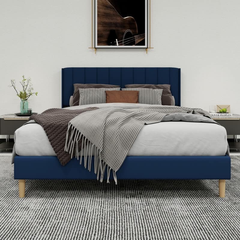 Caxkun Upholstered Platform Bed Frame with Wingback headboard