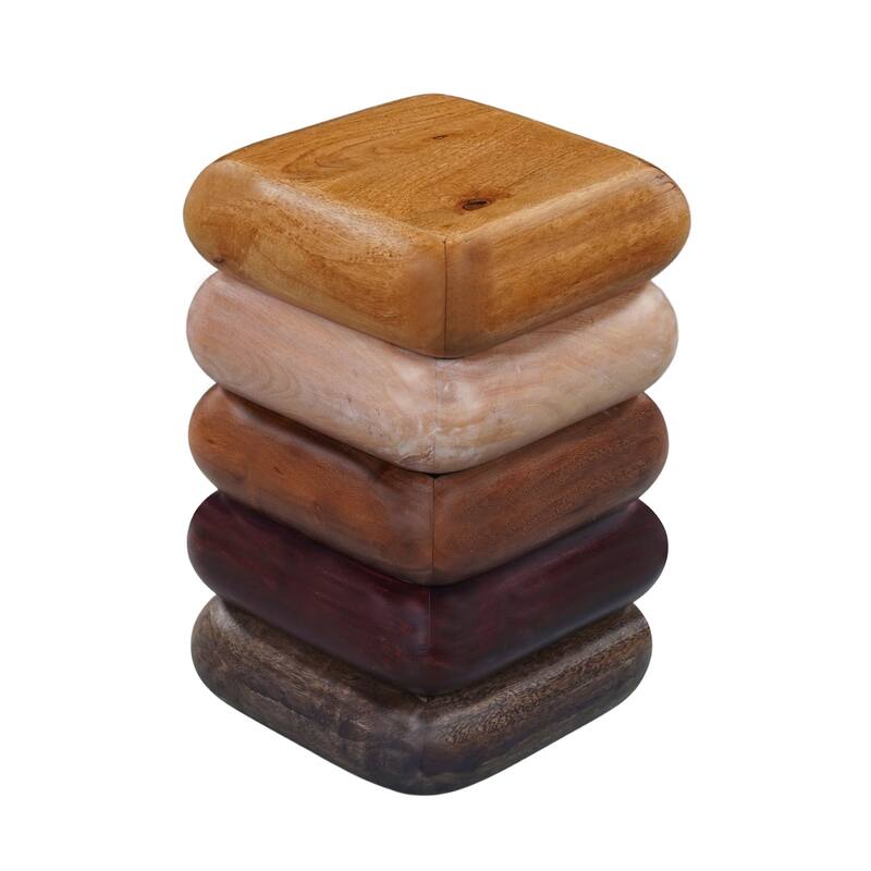 Zyra 18 Inch Side End Table, Sculptural Stacked Design, Mango and Acacia Wood Artisanship, Brown