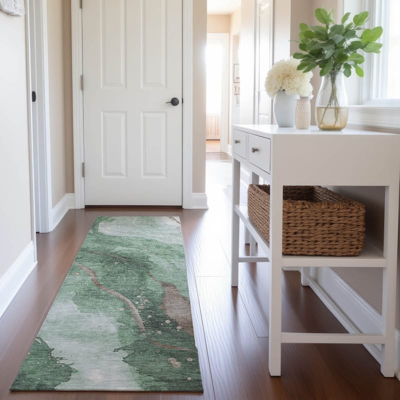 Premium Washable Super Soft Abstract Contemporary Mayfield Rug - Green - 2'3" x 7'6"