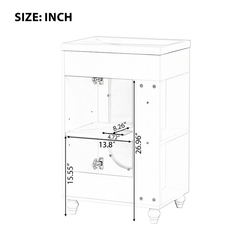 20" Bathroom Vanity with Sink, Bathroom Vanity Cabinet with Two-tier Shelf, Adjustable Shelf, Solid Wood and MDF