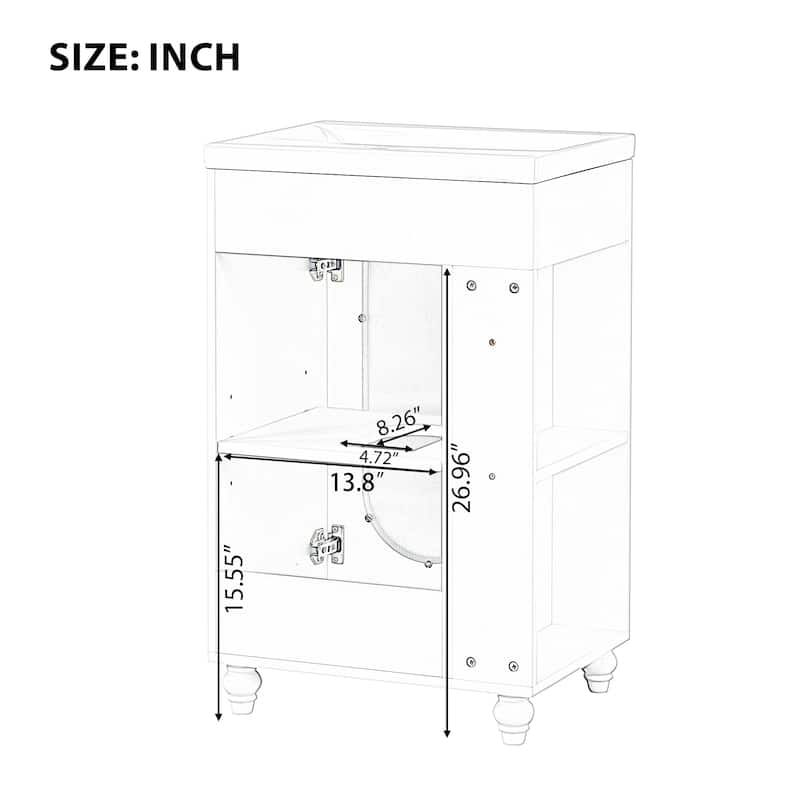 20 Inch Freestanding Bathroom Vanity with Sink, 2-Tier Side Shelf, Toilet Paper Holder, Adjustable Cabinet Shelf