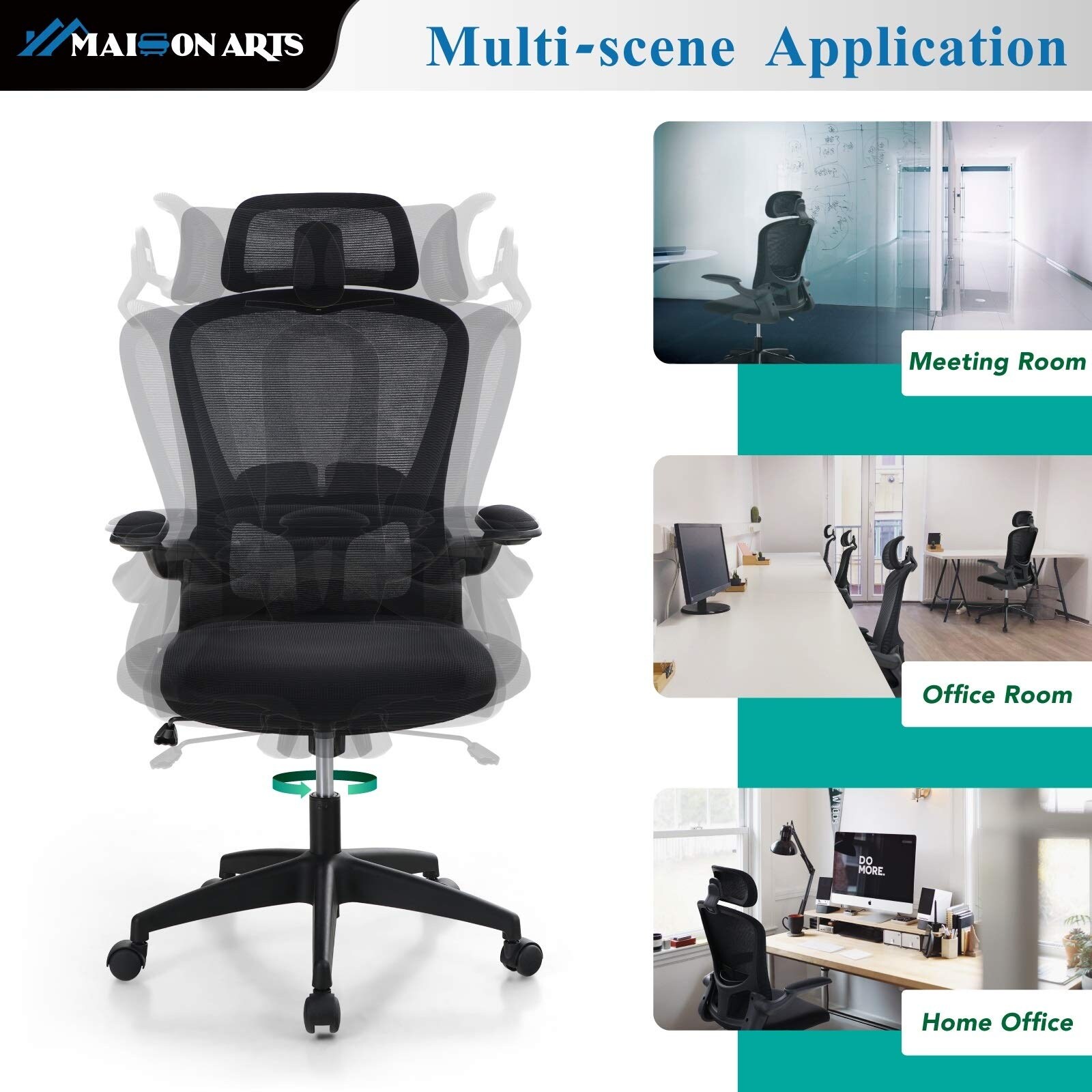 MAISON ARTS Ergonomic Mesh Office Chair, High Back Comfortable Task Chair,  Modern Desk Chair with Adjustable Lumbar Support and Headrest - Extra
