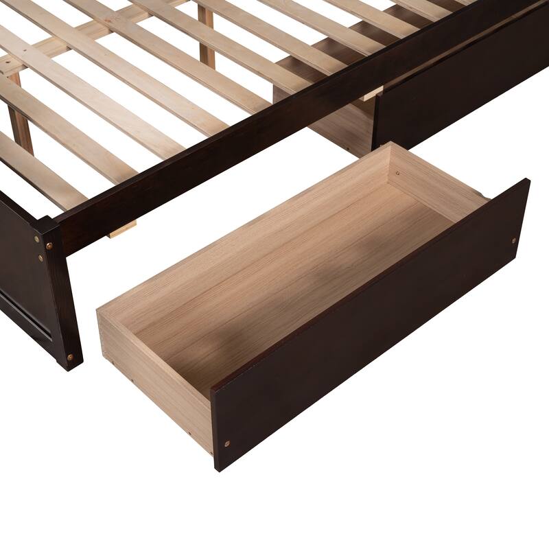 Convertible Bunk Bed into Twin Bed & Full Bed, Twin Over Full Wood Bed Frame with Storage Drawers, Ladder and Safety Guardrails