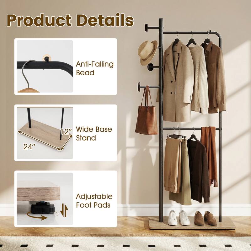 Gymax Double Rods Clothes Hanging Rack Freestanding Clothes Organizer