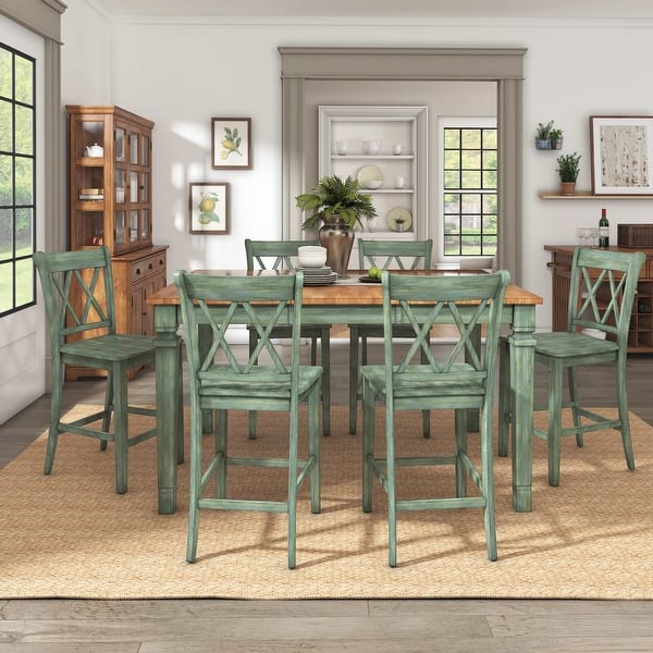 Elena Antique Sage Green Extendable Counter Height Dining Set with ...