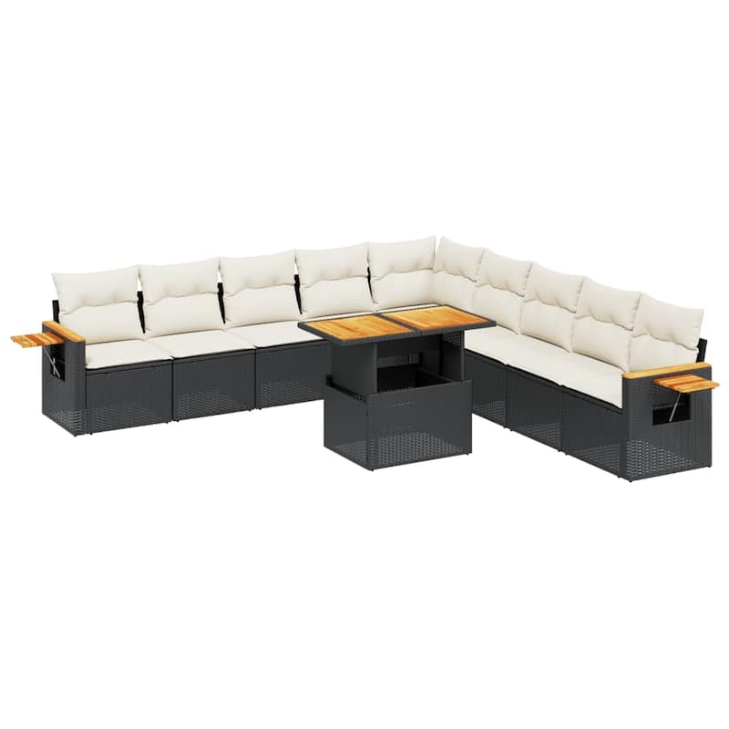 vidaXL Patio Sofa Set with Cushions Outdoor Furniture 11 Piece Poly Rattan - 21.7 x 39.4 x 28.7 in