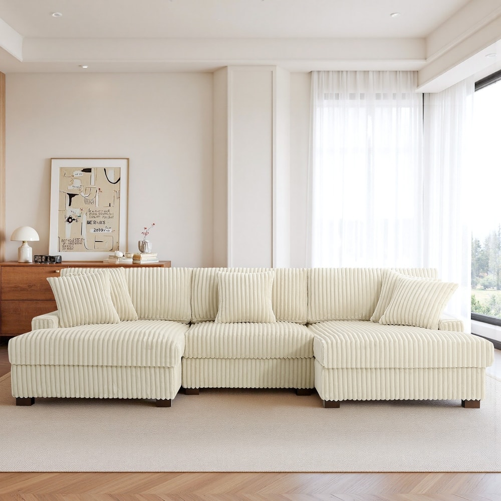 118.3" W U-Shape Plush Corduroy Upholstered Comfy Cloud Sectional Sofa