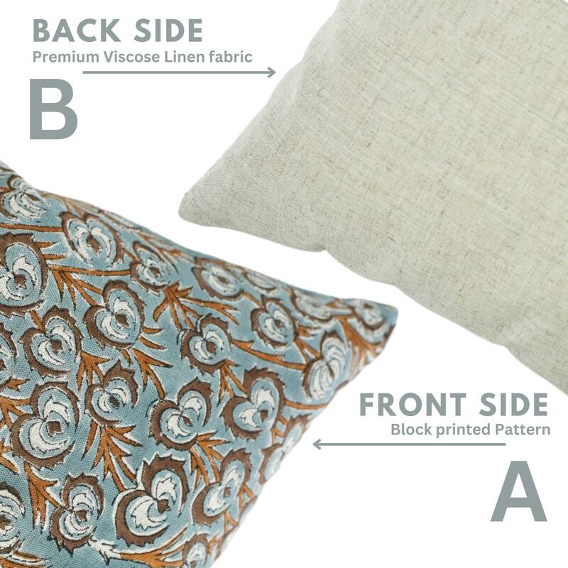 Linen Farmhouse Block print pillow Cover By Fabdivine- HEARTWINE