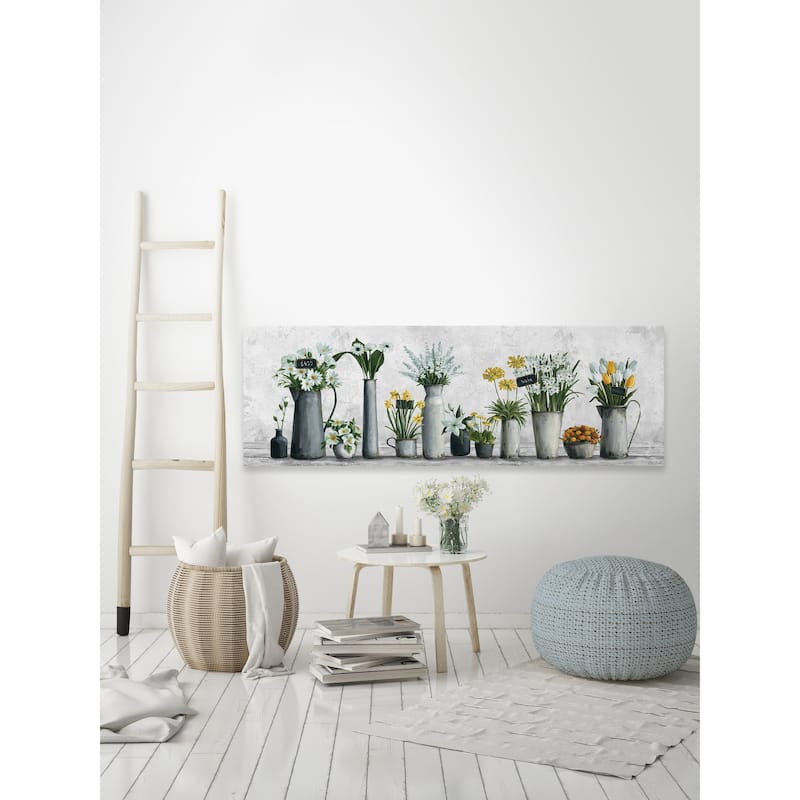 'White and Yellow Flowers' Painting Print on Wrapped Canvas
