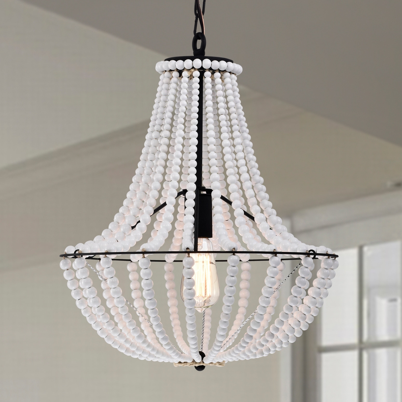 Warehouse of Tiffany Roly 16 Inch White Beads Bohemian Pendant Chandelier 1-Light