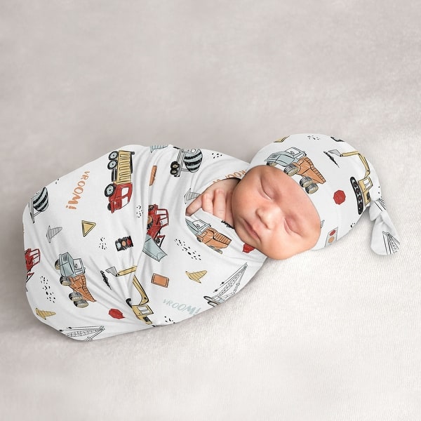 slide 2 of 6, Construction Truck Collection Boy Baby Cocoon and Beanie Hat Sleep Sack - 2pc Set - Grey Yellow Orange Red Blue Transportation