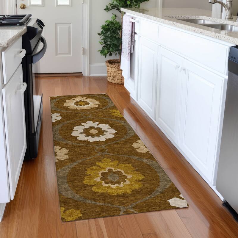 Premium Washable Super Soft Floral Scallops Mayfield Rug - Mocha - 2'3" x 7'6"