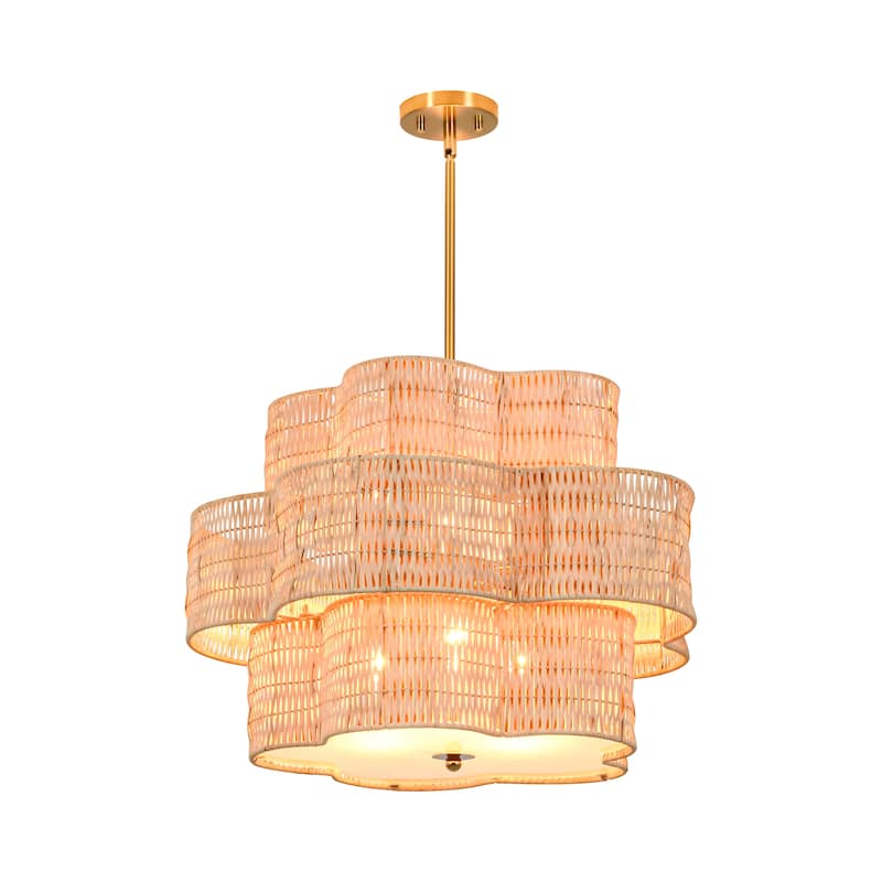 Rennnsan 24 in. 6-Light Brass Farmhouse Tiered Chandelier with Flower Shape - 24.0 in. W x 16.3 in. H