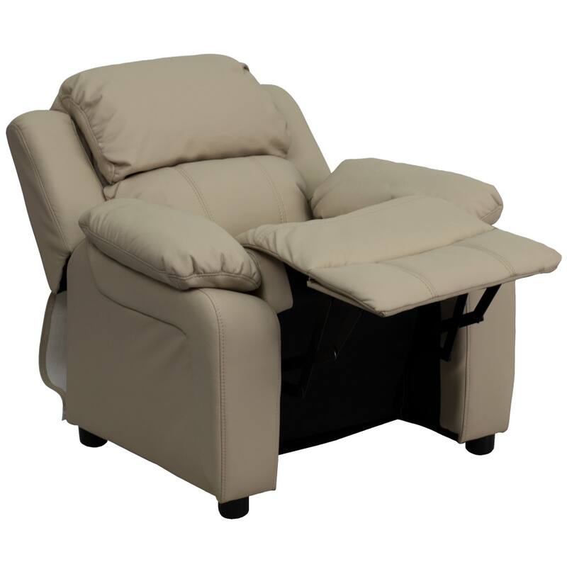 Deluxe Padded Contemporary Kids Recliner with Storage Arms