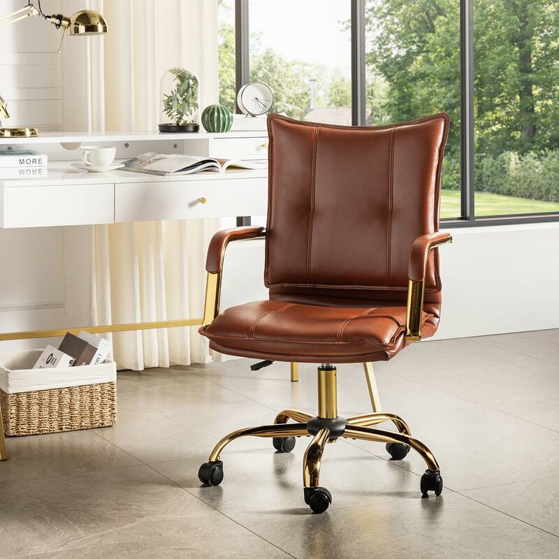 Zarina Modern Faux Leather Swivel Office Desk Chair with Height-adjustable by HULALA HOME - BROWN