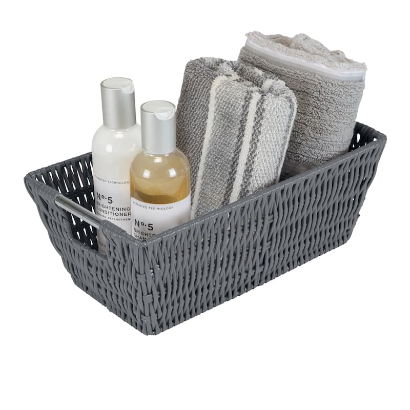 Simplify Small Shelf Storage Rattan Tote Basket in Charcoal