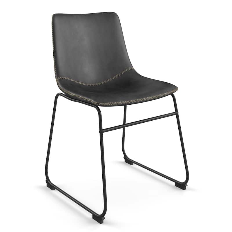 Petra Vegan Leather Side Chairs with Black Legs (Set of 2) - Black / Black Legs
