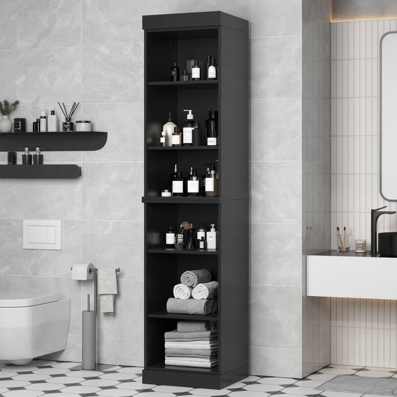 100% Solid Wood 16.5" Bathroom Cabinet with Optional Doors by Palace Imports - Black-No Doors
