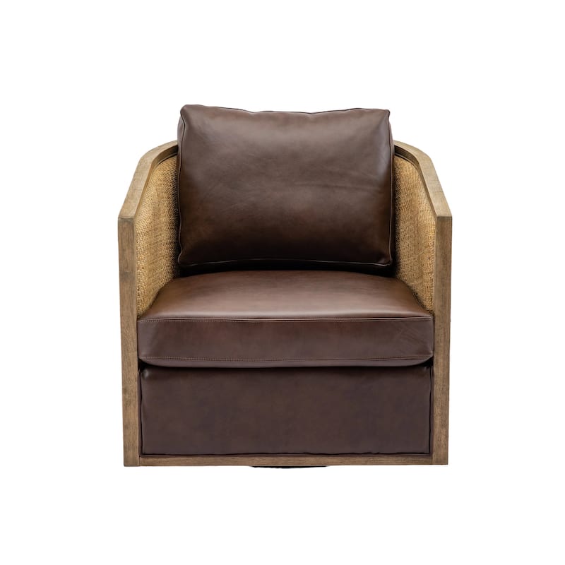 Comfortable circular sofa chair in living room, 360 degree rotating bucket club chair - Brown