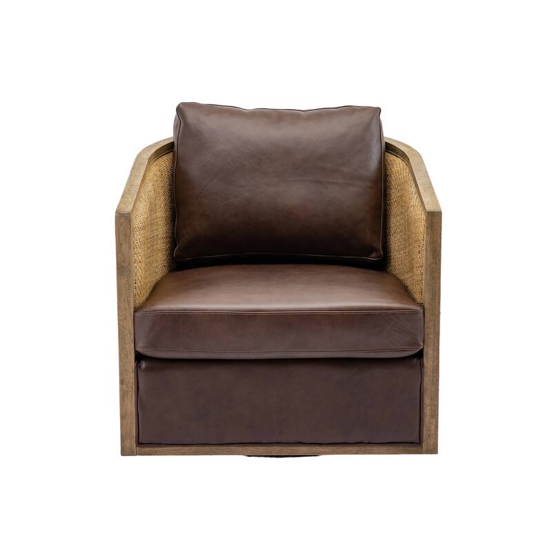 High Back 360 Degree Swivel Barrel Chairs, Leather Material Leisure Arm Chair Living Room Comfy Round Accent Sofa Chair