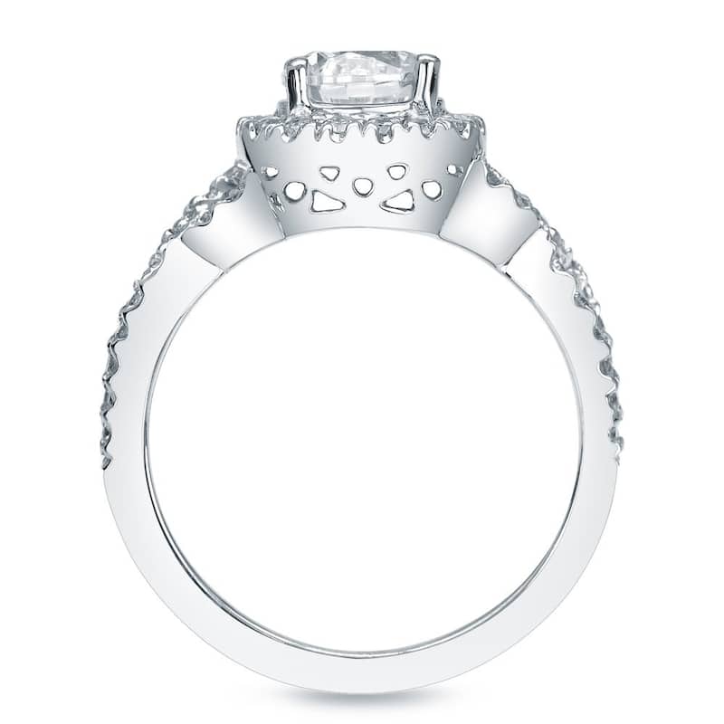 Auriya 14k Gold 1ctw Twisted Round Halo Diamond Engagement Ring
