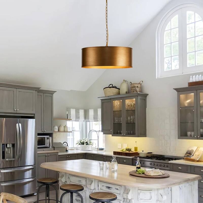 4 Light dining light fixtures gold chain hanging metal pendant light