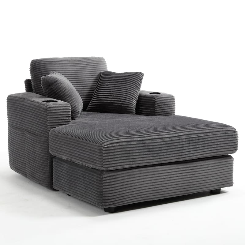 GDFStudio - Quillon Corduroy Chaise Lounge with Detachable Cushions and Dual Cup Holders