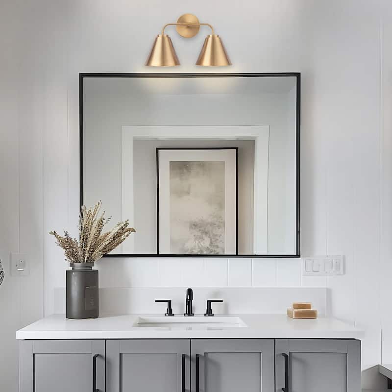 Modern Loft Lantern 2-Light Gold Vanity Light - 16"L x 7"W x 10.5"H