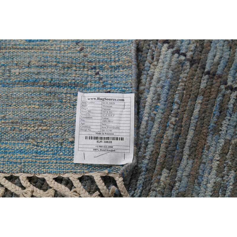 All-Over Trellis Striped Moroccan Area Rug Handmade Wool Carpet - 8'3"x 11'4"