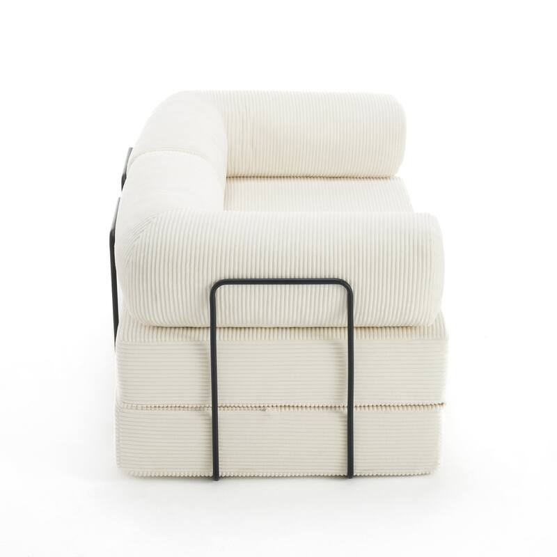 Set of 2 Corduroy Fully Compressed Convertible Sleeper Sofa with Metal Frame