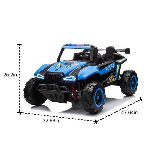 dimension image slide 0 of 2, 24V Two-Seater Kids Police Car - 2WD, Bluetooth, Megaphone & LED Lights