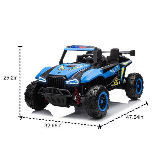 dimension image slide 1 of 5, Two-Seater Kids Ride-On Electric Police Car 24V with 2.4G Remote Control, Music, and Safety Features