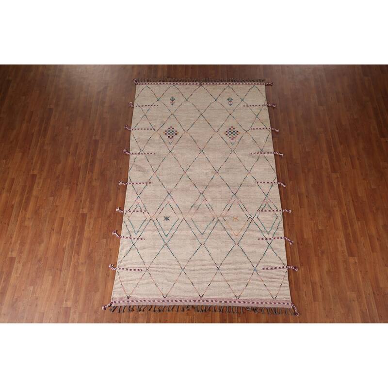 Trellis Moroccan Area Rug Hand-Knotted Tribal Wool Carpet - 5'8"x 9'7"