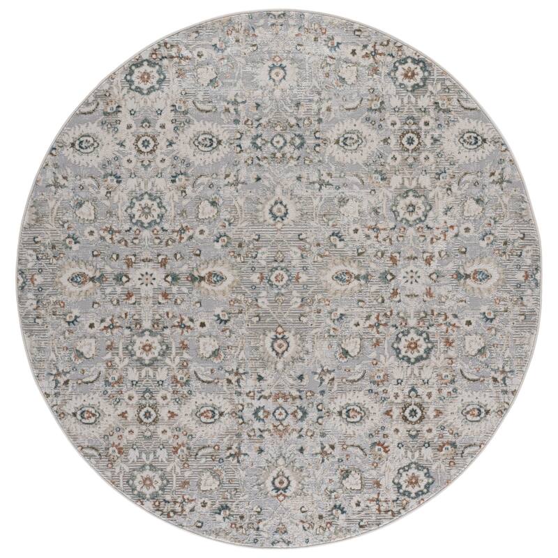 SAFAVIEH Maven Yesica Traditional Floral Rug - 6'7" Round - Grey/Blue Ivory