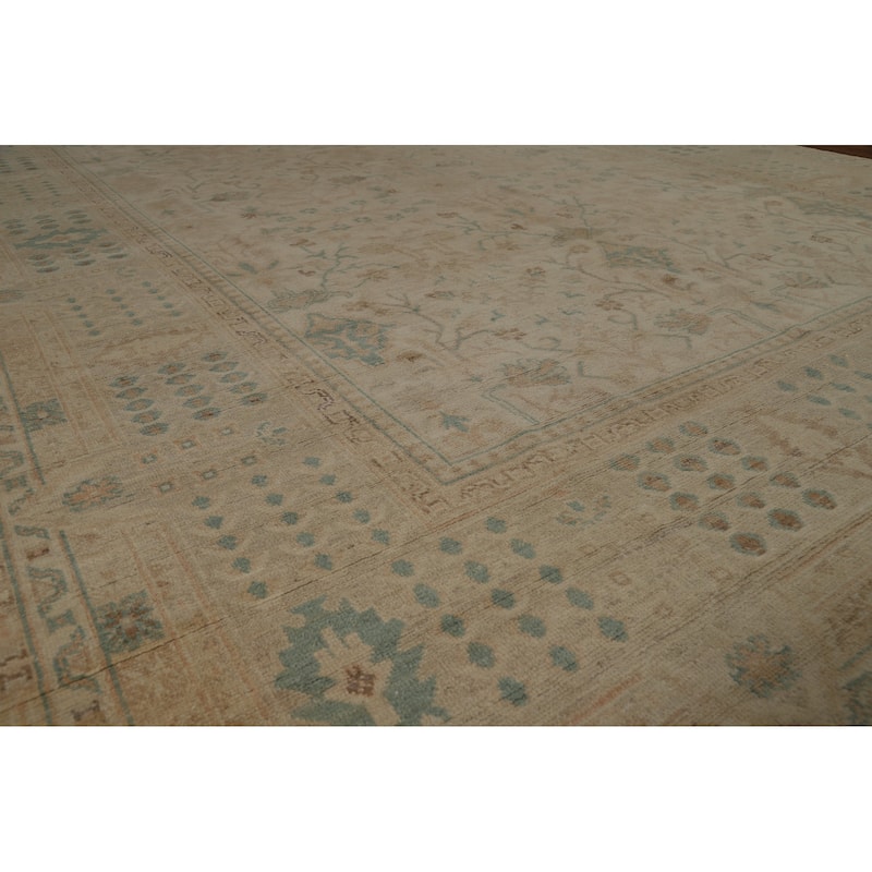 Vegetable Dye Oushak Turkish Rug Handmade Floral Wool Carpet - 9'0" x 12'4"